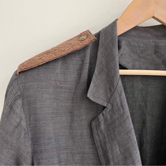 [sergio z] 100% linen leather trim strong shoulder lightweight bomber jacket 44 - Picture 3 of 8